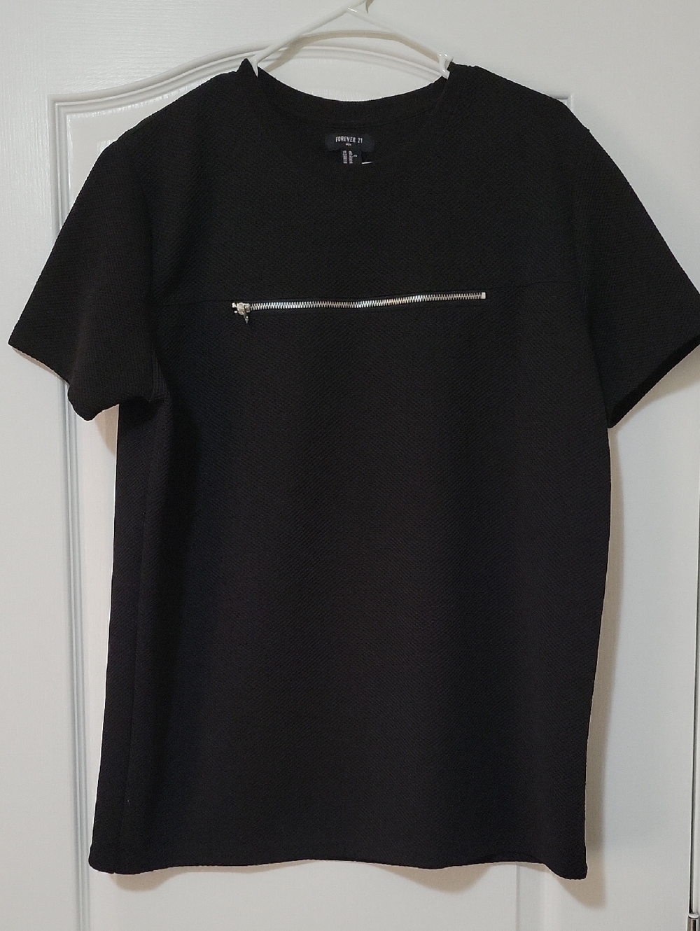 Forever 21 Black Short-Sleeve Tee with Silver Chest Zip